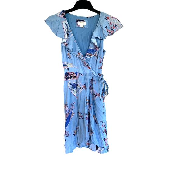 Maeve Anthropology Size 4 Rosalia Wrap Dress Blue Floral Ruffled Sleeveless - Picture 1 of 10